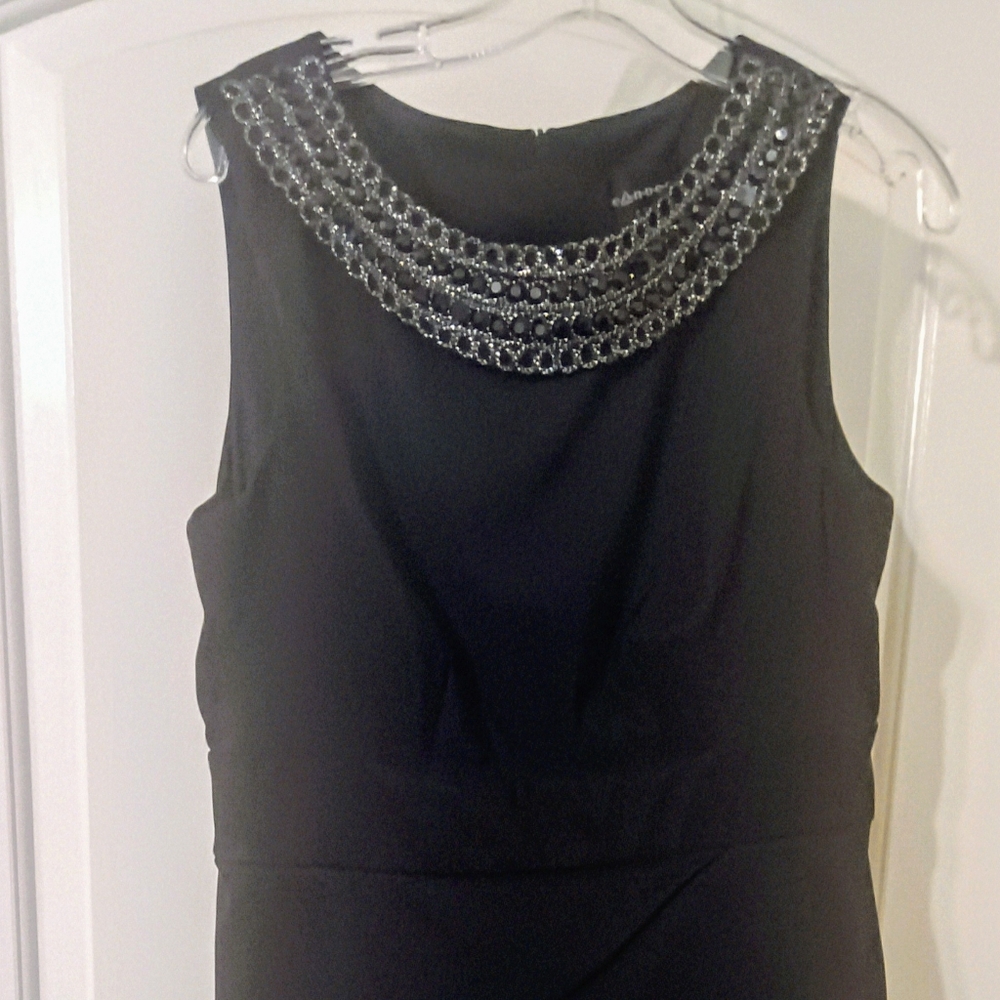 Connected Apparel Black and Silver Embellished Sheath Mini Dress